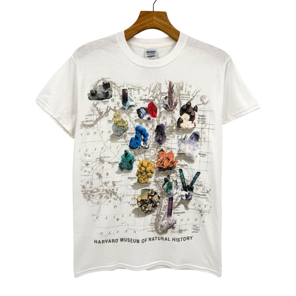 Vintage Harvard Museum of Natural History Mineral Gem Stone Gildan T-Shirt S